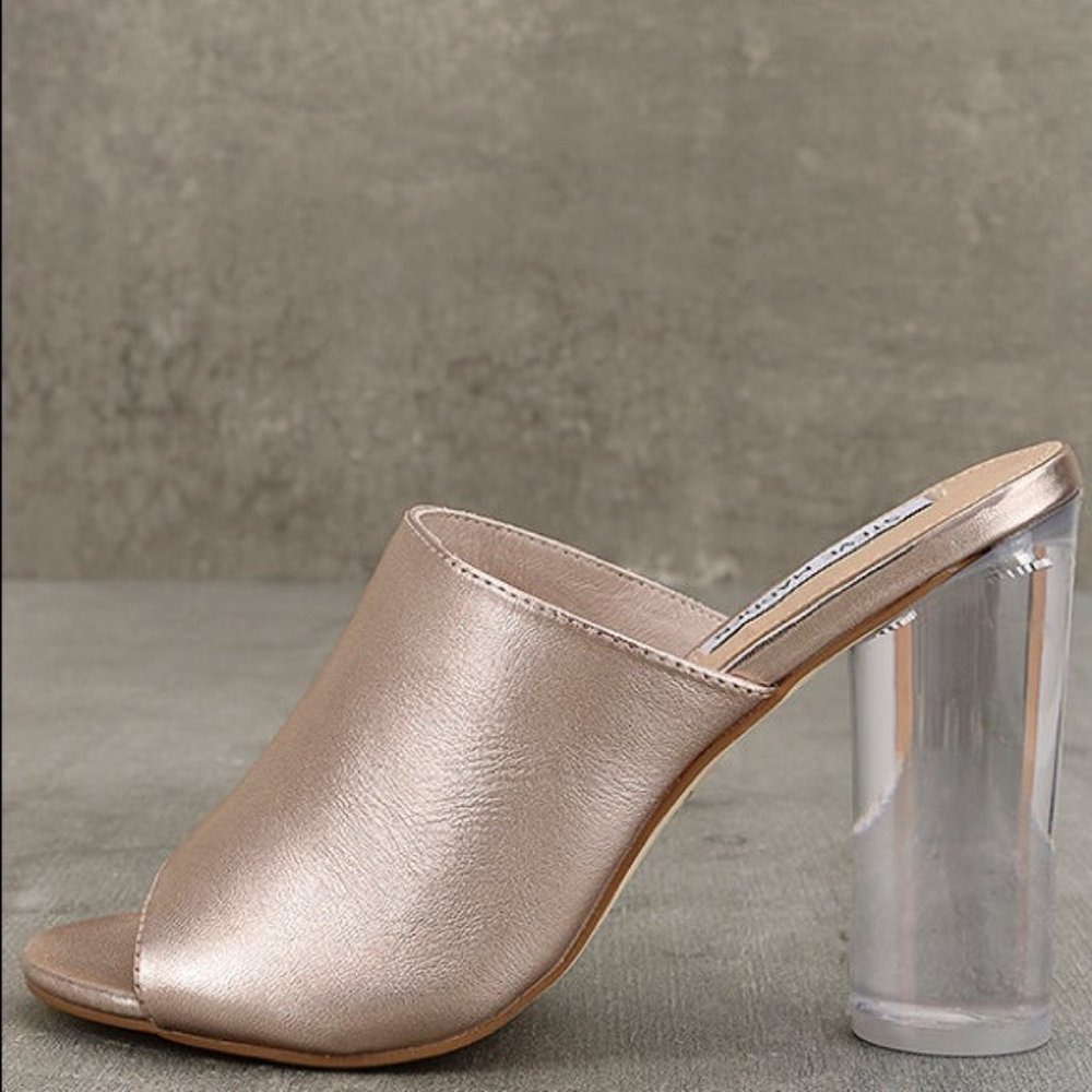 Steve Madden Rose Gold Leather Lucite Mule, sz 10 - Picture 8 of 8